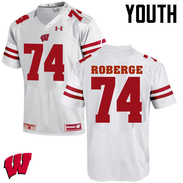 Wisconsin Badgers Youth #74 Gunnar Roberge NCAA Under Armour Authentic White College Stitched Football Jersey VO40T12QI